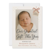 Tarjeta de Navidad de anuncio de bebé nuestro rega