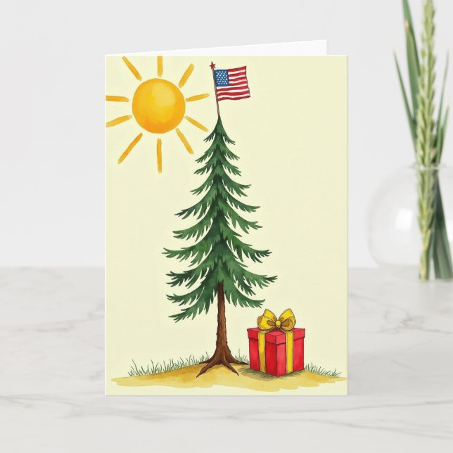 Tarjeta de Navidad de árbol con acuarela (Anverso)