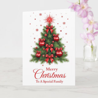 Tarjeta de Navidad de árbol con adornos rojos – Fa