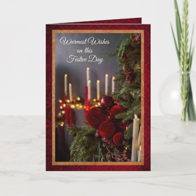 Tarjeta de Navidad de árbol con velas nostálgica (Anverso)