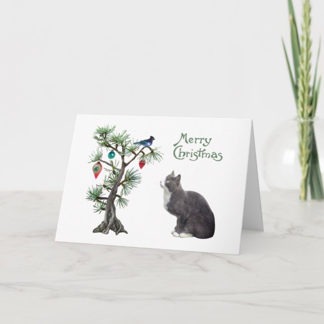 Tarjeta de Navidad de Árbol de Gatos (Anverso)