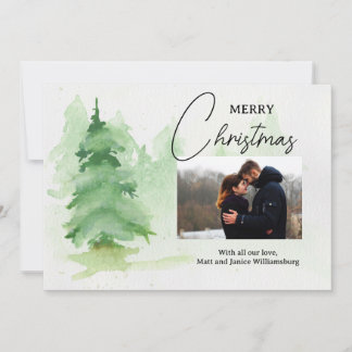 Tarjeta de Navidad de árbol de invierno en acuarel