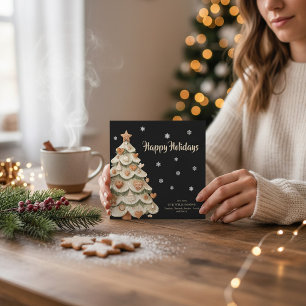 Tarjeta de Navidad de árbol de jengibre y copo de 