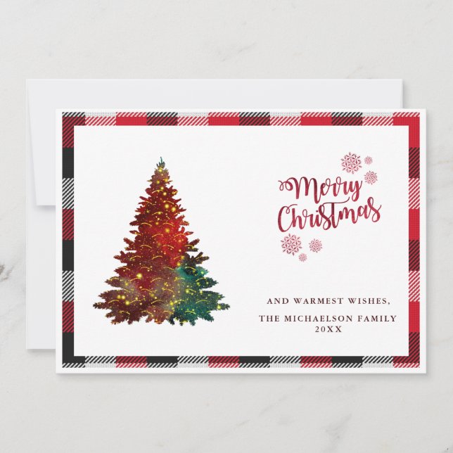 Tarjeta de Navidad de árbol de Navidad a cuadros d (Anverso)