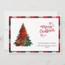 Tarjeta de Navidad de árbol de Navidad a cuadros d