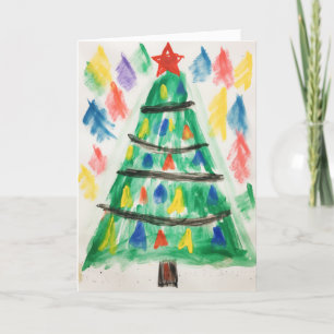 Tarjeta de Navidad de árbol de Navidad con crayone