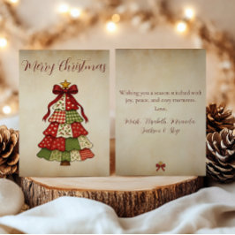 Tarjeta de Navidad de árbol de Navidad con patchwo