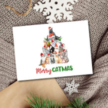 Tarjeta de Navidad de árbol de Navidad de gato Ama