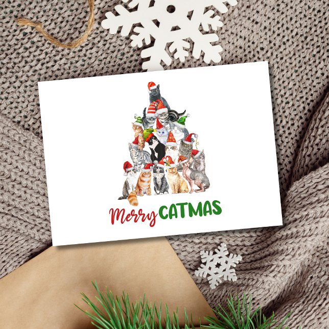 Tarjeta de Navidad de árbol de Navidad de gato Ama (Merry Catmus Cat lovers Christmas Holiday Card. Printed or Digital instant download)