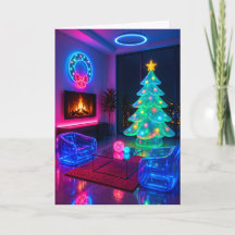 Tarjeta de Navidad de árbol de Navidad de neón ret