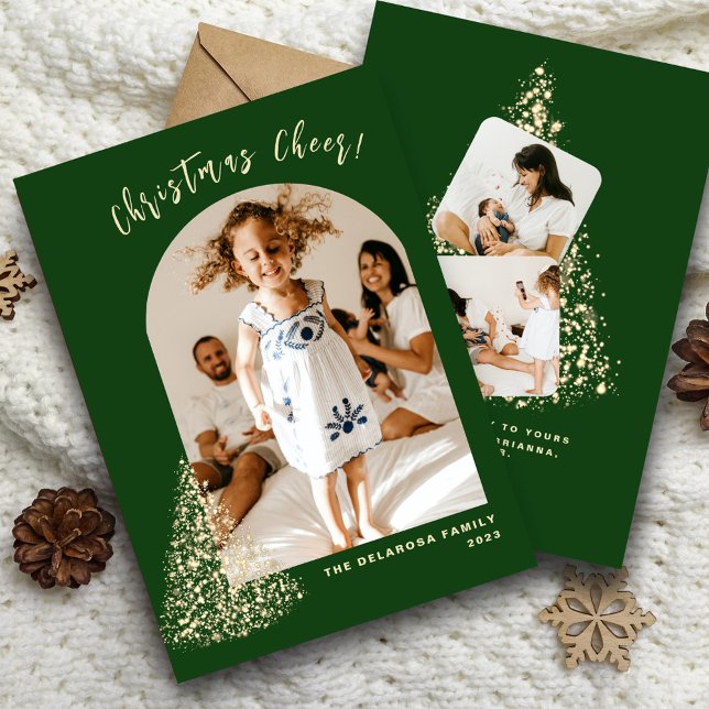 Tarjeta de Navidad de árbol de Navidad dorado dos  (Subido por el creador)