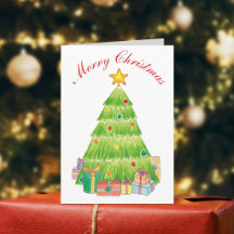 Tarjeta de Navidad de árbol de Navidad en acuarela