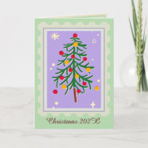 Tarjeta de Navidad de árbol de Navidad púrpura y v