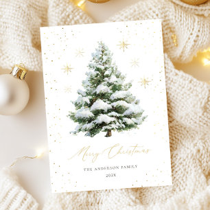 Tarjeta de Navidad de árbol de pino Oro Verde