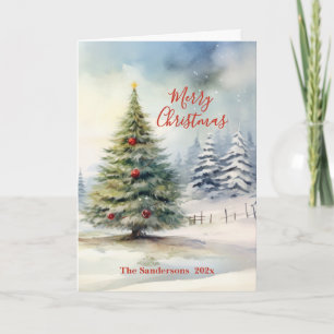Tarjeta de Navidad de árbol de pino perenne vintag