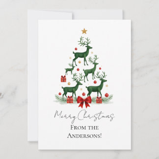 Tarjeta de Navidad de árbol de renos elegante pers