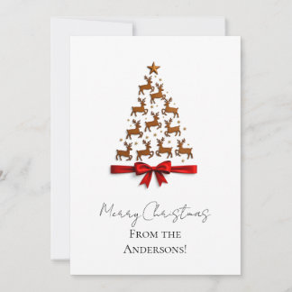 Tarjeta de Navidad de árbol de renos elegante pers