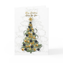 Tarjeta de Navidad de árbol dorado elegante, plega