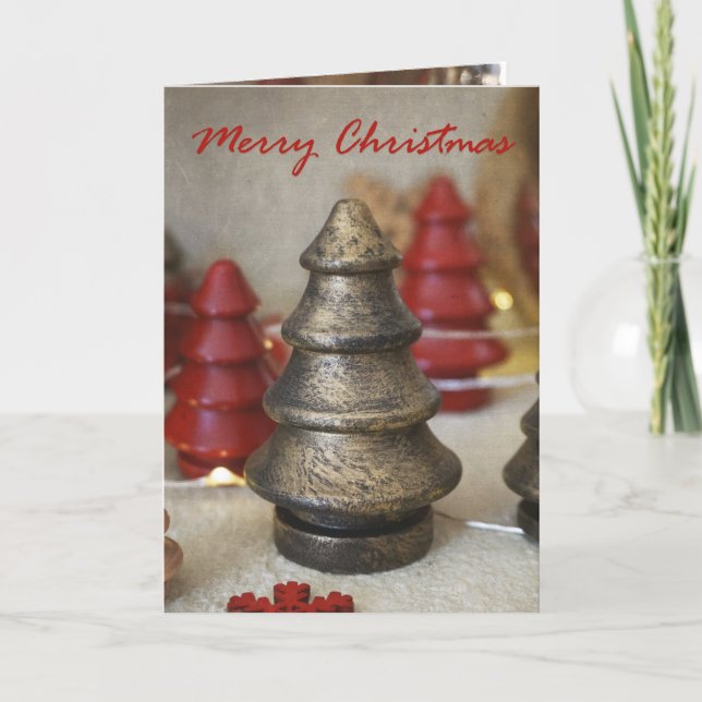 Tarjeta de Navidad de árbol dorado envejecido dobl (Anverso)