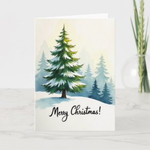 Tarjeta de Navidad de árbol nevado con acuarela