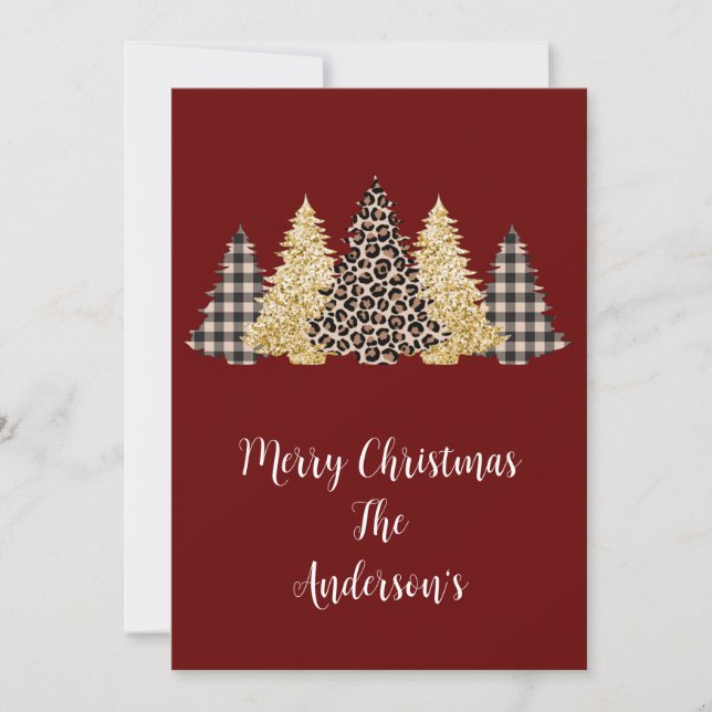 Tarjeta de Navidad de árboles con estampado de leo (Anverso)