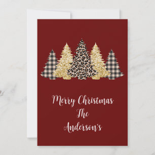 Tarjeta de Navidad de árboles con estampado de leo