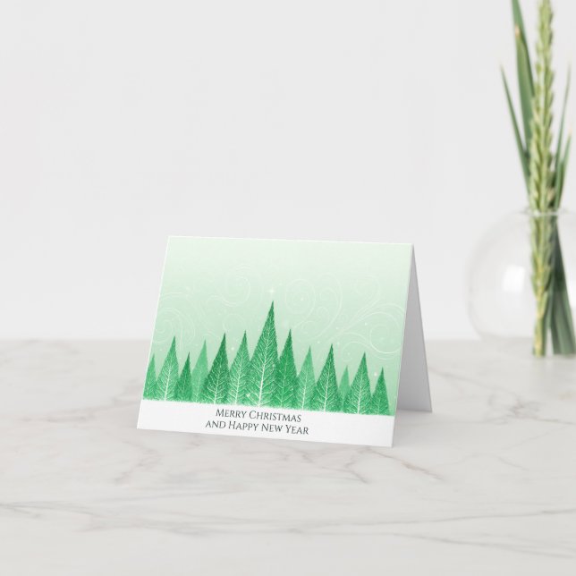 Tarjeta de Navidad de árboles de invierno verdes e (Anverso)