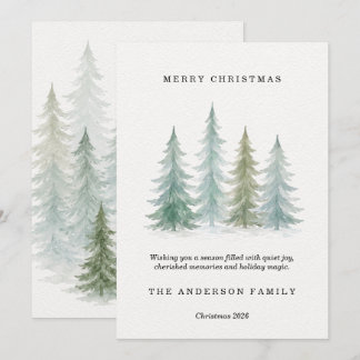 Tarjeta de Navidad de árboles de pino de invierno