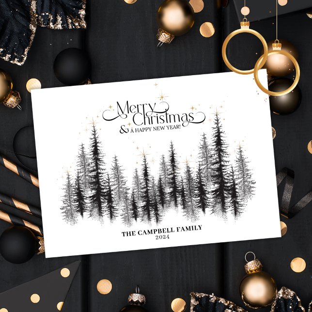 Tarjeta de Navidad de Árboles Majestuosos (Majestic trees crowned with shimmering gold stars makes this the perfect Christmas card this holiday)