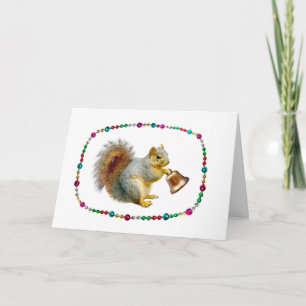 Tarjeta de Navidad de Ardilla con Campana