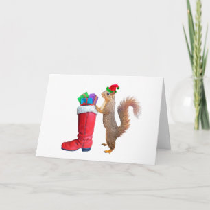 Tarjeta de Navidad de Ardilla con la Bota de San N