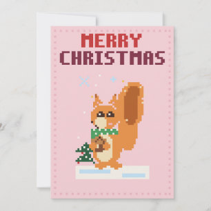 Tarjeta de Navidad de Arte en Píxeles de Ardilla R