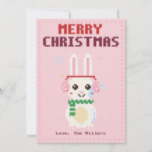 Tarjeta de Navidad de Arte en Píxeles de Conejo Ro
