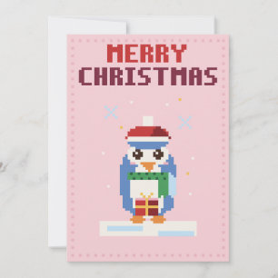 Tarjeta de Navidad de Arte en Píxeles de Pingüino 