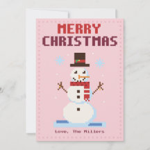 Tarjeta de Navidad de arte en píxeles rosa de muñe