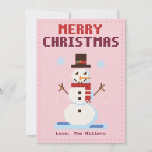 Tarjeta de Navidad de arte en píxeles rosa de muñe