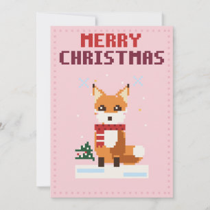 Tarjeta de Navidad de Arte en Píxeles Rosa Zorro
