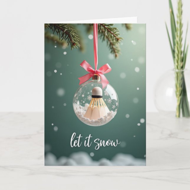 Tarjeta de Navidad de Bádminton con Nieve (Anverso)