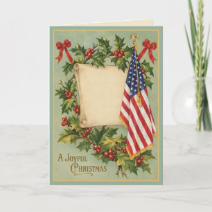 Tarjeta de Navidad de Bandera Americana Vintage y