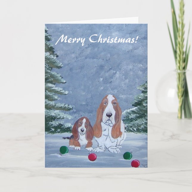 Tarjeta de Navidad de Basset Hound (Anverso)