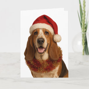 Tarjeta de Navidad de Basset Hound con sombrero de