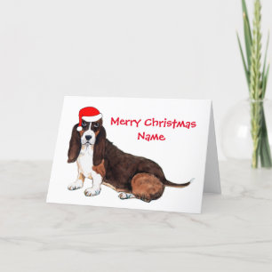 Tarjeta de Navidad de Basset Hound lindo con sombr