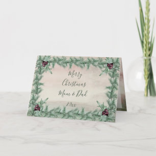 Tarjeta de Navidad de Bayas de Borgoña y Pino de A