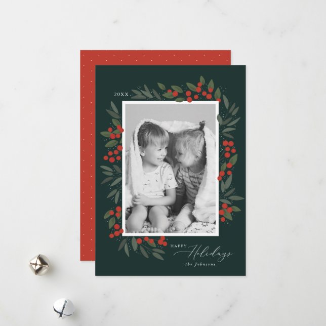 Tarjeta de Navidad de Bayas de Navidad (Anverso/Reverso In Situ)