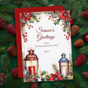 Tarjeta de Navidad de Bayas Rojas, Acebo y Velas