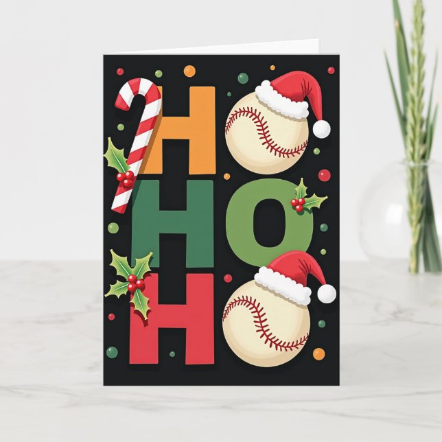 Tarjeta de Navidad de béisbol Ho Ho Ho (Anverso)