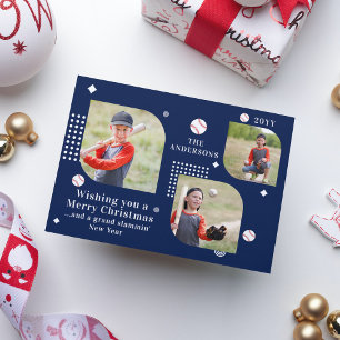 Tarjeta de Navidad de béisbol Navy personalizada c