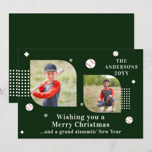 Tarjeta de Navidad de béisbol verde personalizada