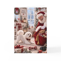 Tarjeta de Navidad de Bichon Frise | Papá Noel y B