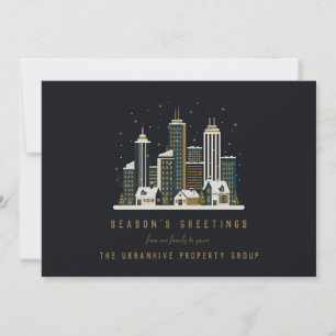 Tarjeta de Navidad de bienes raíces con felicitaci
